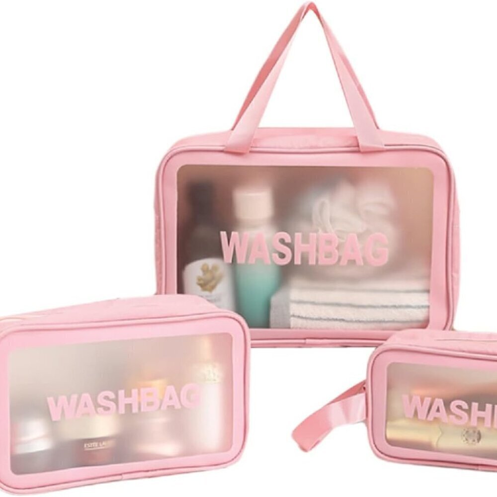 Clear Travel Bags for Toiletries, 3Pcs Portable PVC Waterproof Cosmetic Bags, Tr